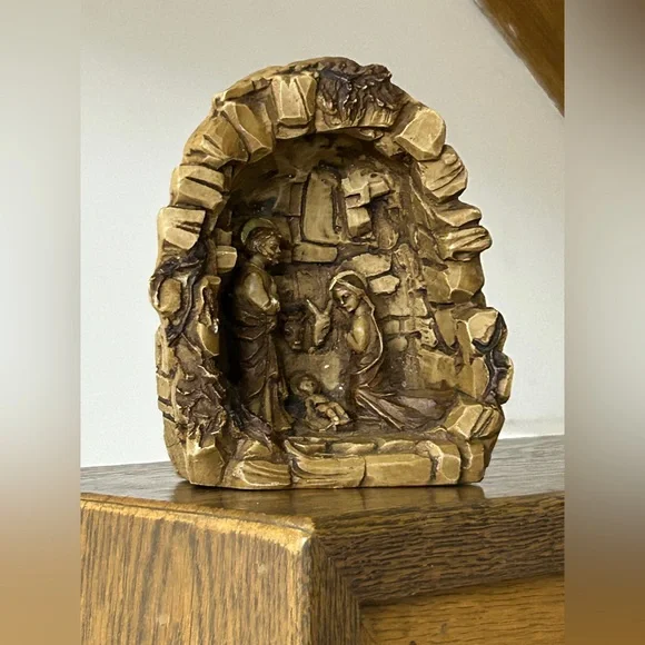 Mid Century Vintage Composite Grotto Enclave Christian Christmas Nativity Scene